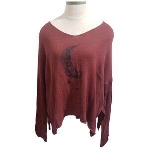 CT1913 Wooden Ships Crescent Moon & Stars Brown Lightweight Sweater S/M